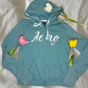 Aeropostale Teal Hoodie with White Logo